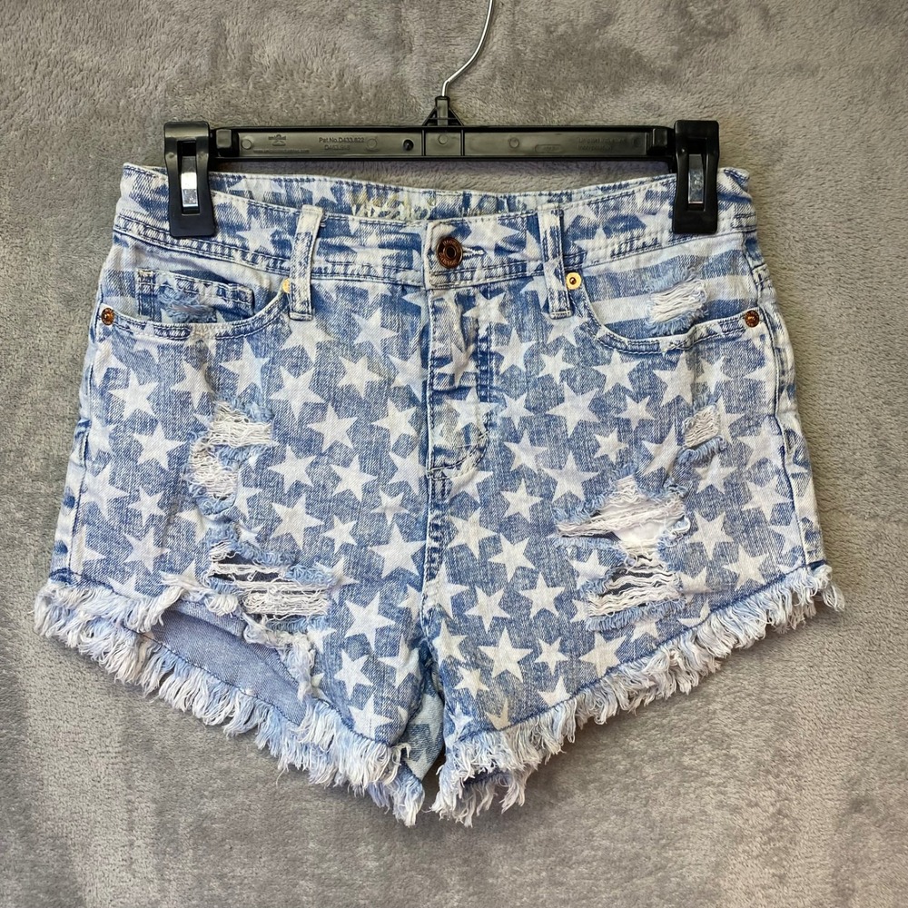 Mossimo Shorts Womens 4/27 High Rise Star Print Distressed Denim Blue EUC